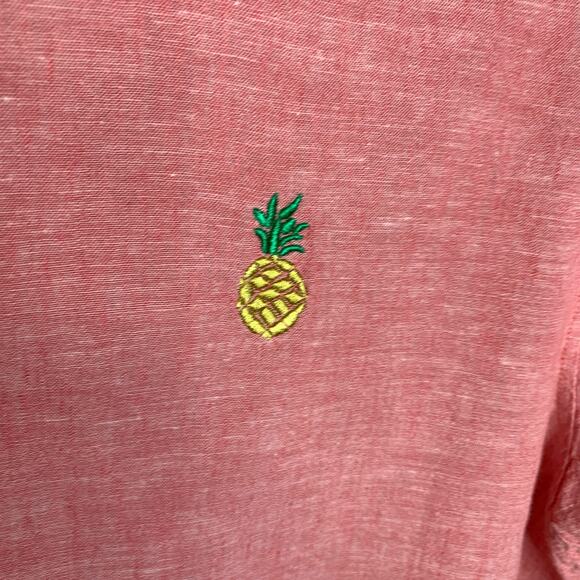 Tenth & Ocean Linen Red Button Front Short Sleeve Shirt Sz Large - Picture 4 of 6